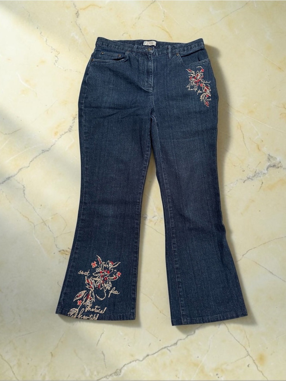 Christopher & Banks Beaded Bootcut Denim Jeans Womens 8 BLUE Curvy Fit Stretch